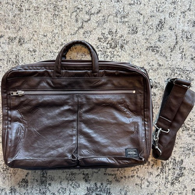 #ad Porter Yoshida Brown Leather Business Bag 40x30x10cm Used $102.41