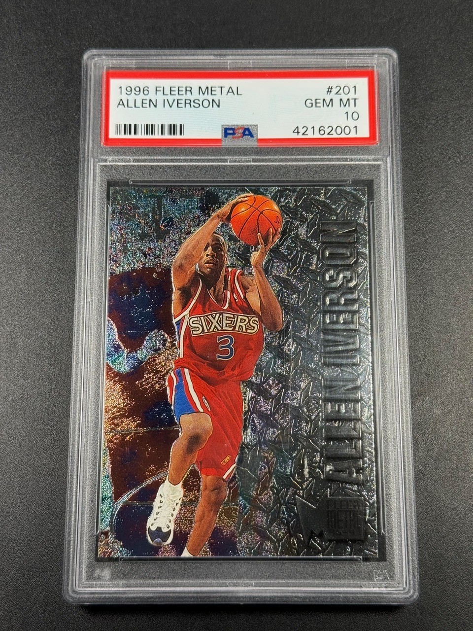 ALLEN IVERSON 1996 FLEER METAL #201 EMBOSSED FOIL ROOKIE RC PSA 10 GEM 76ERS NBA