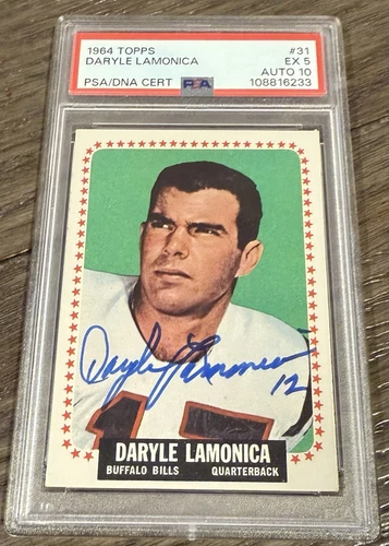 Daryle Lamonica Bills Raiders 1964 Topps #31 Rookie Card RC PSA 5 10 AUTO Signed