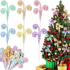 12 PCS Pastel Candy Christmas Tree Picks 11.81 Inch Macaron Woolen Bells