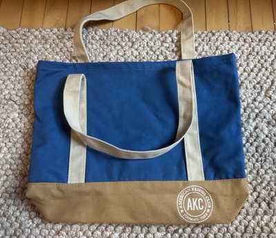 AKC American Kennel Club Canvas Tote Bag Blue Lined Handles 17in Logo