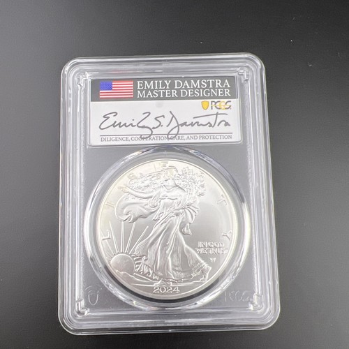 2024 AMERICAN SILVER EAGLE PCGS MS70 FIRST DAY OF ISSUE EMILY DAMSTRA SIGNED
