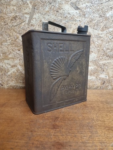 Vintage Shell Aviation Spirit Petrol Oil Can Tin With Brass Lid Cap 1936 - Picture 4 of 8