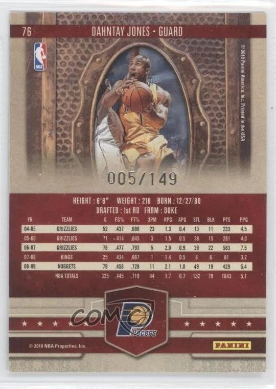 2009-10 Panini Court Kings Bronze /149 Dahntay Jones #76 - Image 2 of 2