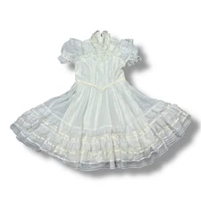Vtg Gunne Sax Girl’s Dress White Lace Ruffles Wedding Holiday Party Puff Sleeve