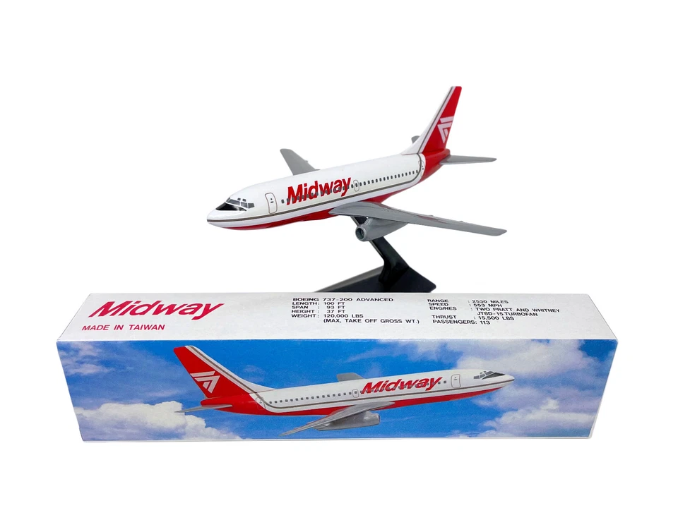 Flight Miniatures Midway (84-93) Boeing 737-200 1:180 Scale Model Airplane - Image 3 of 3
