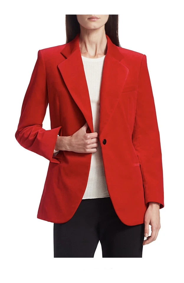 NWT $550 Theory Red Velvet Blazer 0 - Image 3 of 4