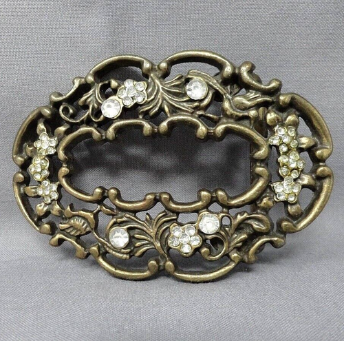 Floral Scroll Belt Buckle Rhinestones Boho Hippie Coastal Cowgirl Vtg 90s.BMW606