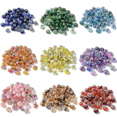 100Pcs Rondelle Resin European Beads with Platinum Brass Core 13.5x9mm Hole 5mm