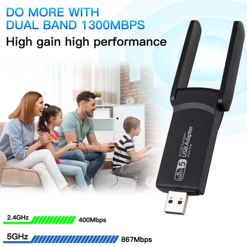USB 2.0 Wireless WIFI Adapter 1300Mbps Long Range Dongle Dual Band Network PC