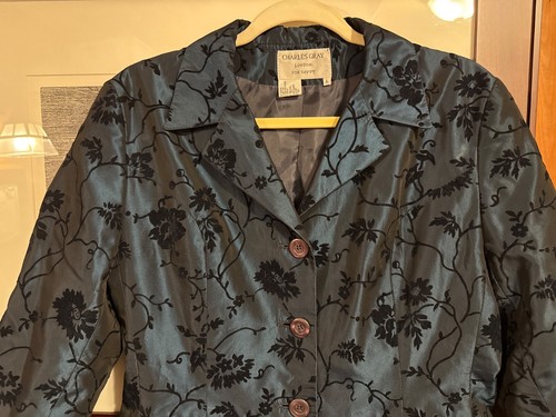 Charles Gray London For Savvy Women - Large, Blue, Jacquard Single-Button Blazer - Picture 3 of 8