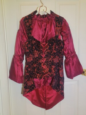 Red And Black Lace up Corset With Red Blouse
