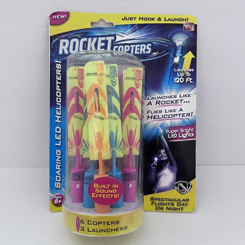 Rocket Copters Slingshot Helicopter LED Light 120 Feet 6-pack 3 Launchers ASOTV