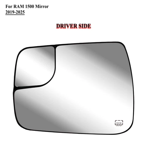 Driver Left Side Door Mirror Glass Heated with Plate for 2019 to 2025 RAM 1500