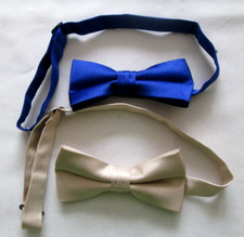 Lot-2-Bow Tie High Quality clip on adjustable neck band Satin Blue/Beige