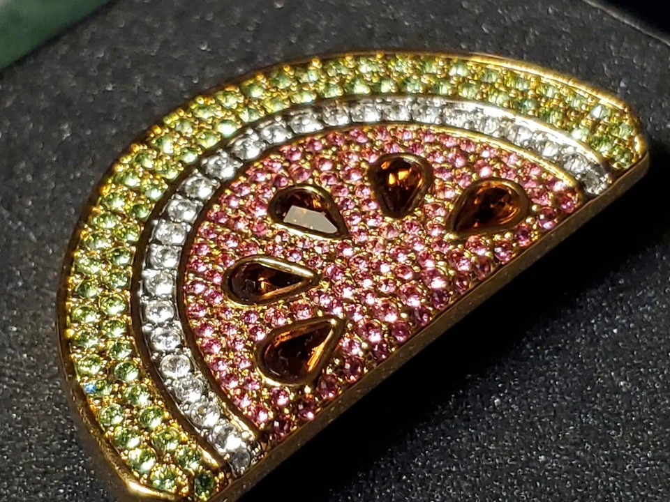 Broche prendedor cristal Swarovski sandía rosa chapado en oro 22k Foto 4 de 4