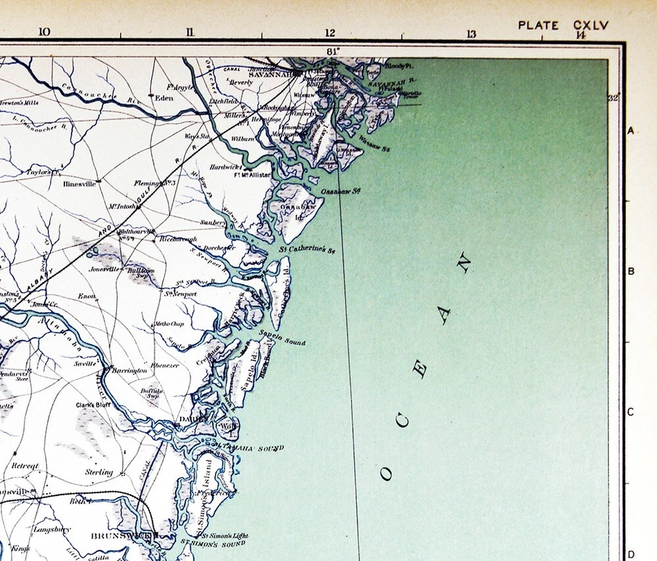 Mapa de la Guerra Civil Georgia Florida Savannah Talahassee Jacksonville St. Augustine FL Foto 2 de 4