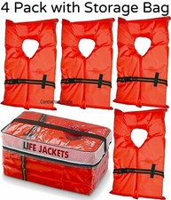 Life Jacket Vest Preserver 4Pack Type II Orange Adult Boat/Fishing  Storage Bag