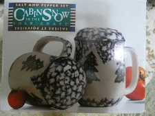 Christmas Tree Salt Pepper Shakers Tienshan Cabin In The Snow 4.5" Blue Sponge