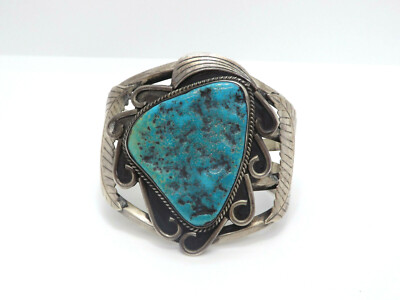CSC Canyon Silver Company Turquoise Nugget Feather Design Cuff Bracelet signed F