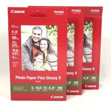 3 Canon PIXMA Photo Paper Plus Glossy II 4" x 6" 300 Sheets Total,PP-201, Sealed