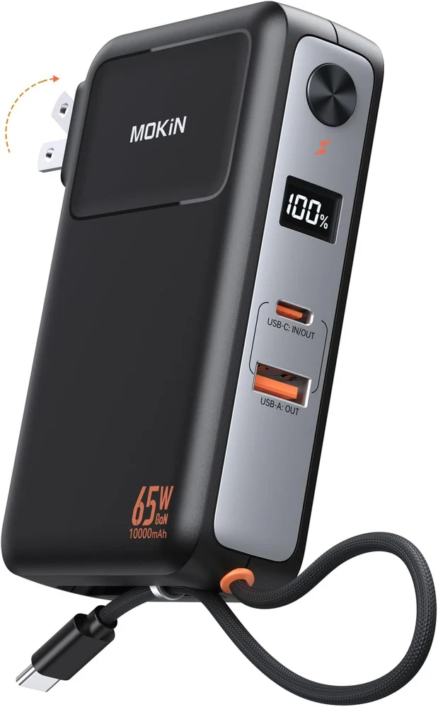 10000Mah Power Bank with 65W Wall Charger and Dual Output Ports