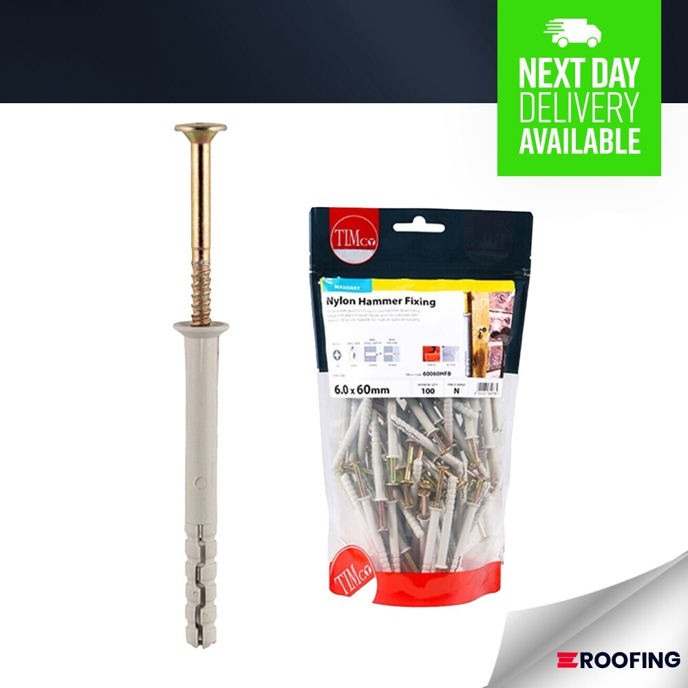 Timco 6.0 x 80mm Tough Durable Nylon Hammer Fixings PZ Zinc - TIMbag of 80