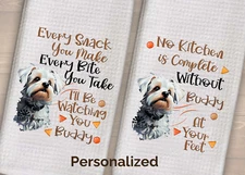 Maltese Dish Towels Personalized Set of2 handmade dog tea kitchen towel mom gift