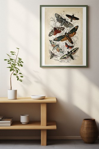 Antique Natural History Reproduction Print of Moths, Insects Vintage Wall Art - Picture 2 of 7