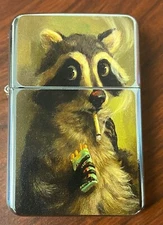 Smoking Racoon Flip Top Oil Lighter Windproof