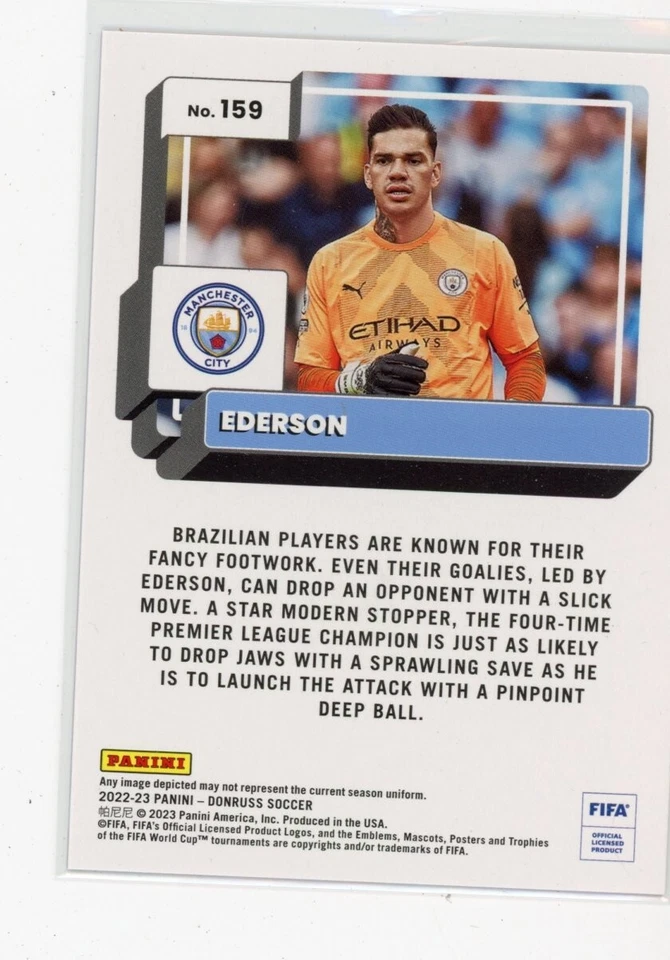 2022-23 Panini Donruss Soccer FIFA Ederson Manchester City Purple Mojo 8/25 - Imagem 2 de 2