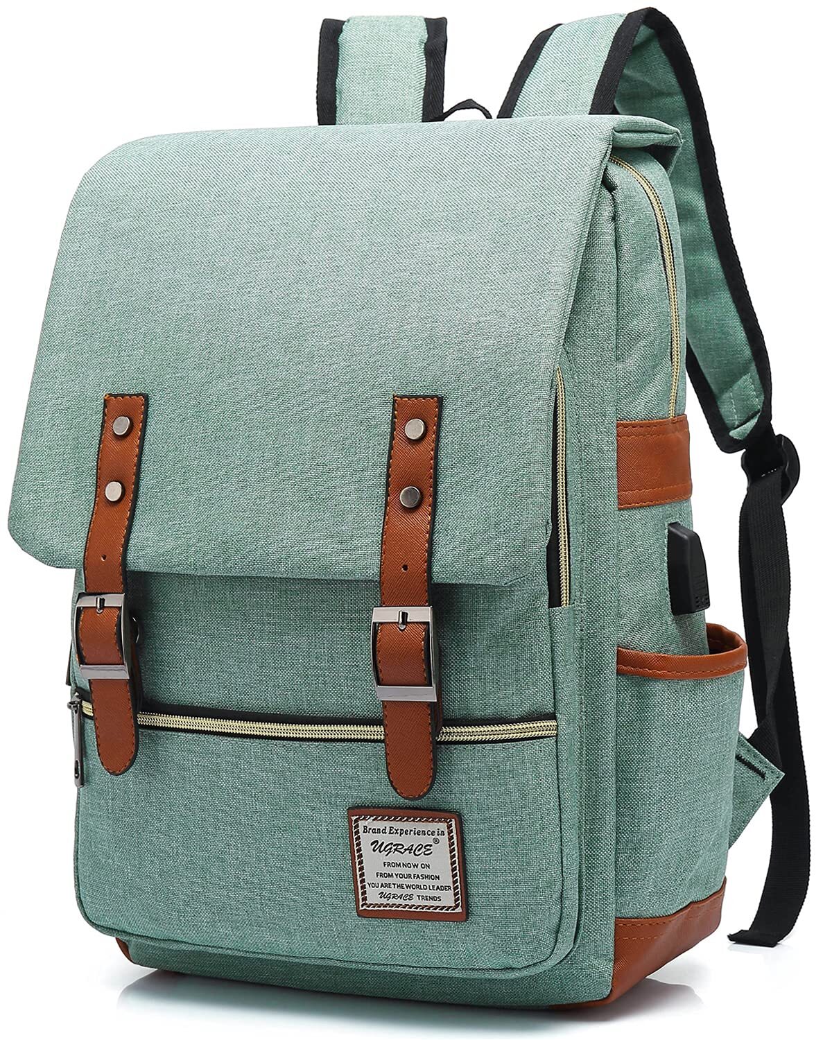 Vintage Water Resistant Laptop Backpack with USB Charging Port for Travel