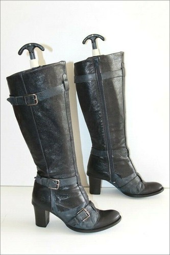 MOSQUITOS Bottes à Talons Cuir Bleu Pétrole et Gris T 37 TBE - Imagen 2 de 16