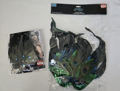 2 Faux Peacock Feathers for Halloween,Forum Novelties Headband+Alterego Mask,New