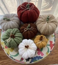 Beautiful Set Of 7 Crochet Pumpkins In Fall Colors, Various Sizes.