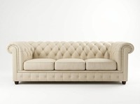 Beiges 3-Sitzer-Sofa Klassisches Ledersofa Chesterfield Wohnzimmersofas