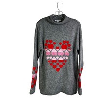 Cupcakes Cashmere Sweater Womens M Gray Long Sleeve Valentines Day Hearts Love