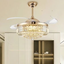 42" Modern Crystal Indoor Ceiling Fan Chandelier w/ Light and Remote Reversible