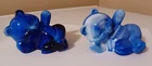 Lot Of 2 Fenton Blue & White Swirl Slag Glass Reclining Bear Figurines