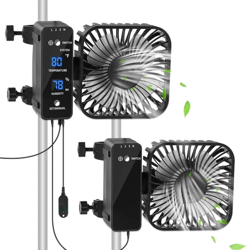 2-Pack 4” Grow Tent Fan With Temperature And Humidity Meter,Automatic Black 