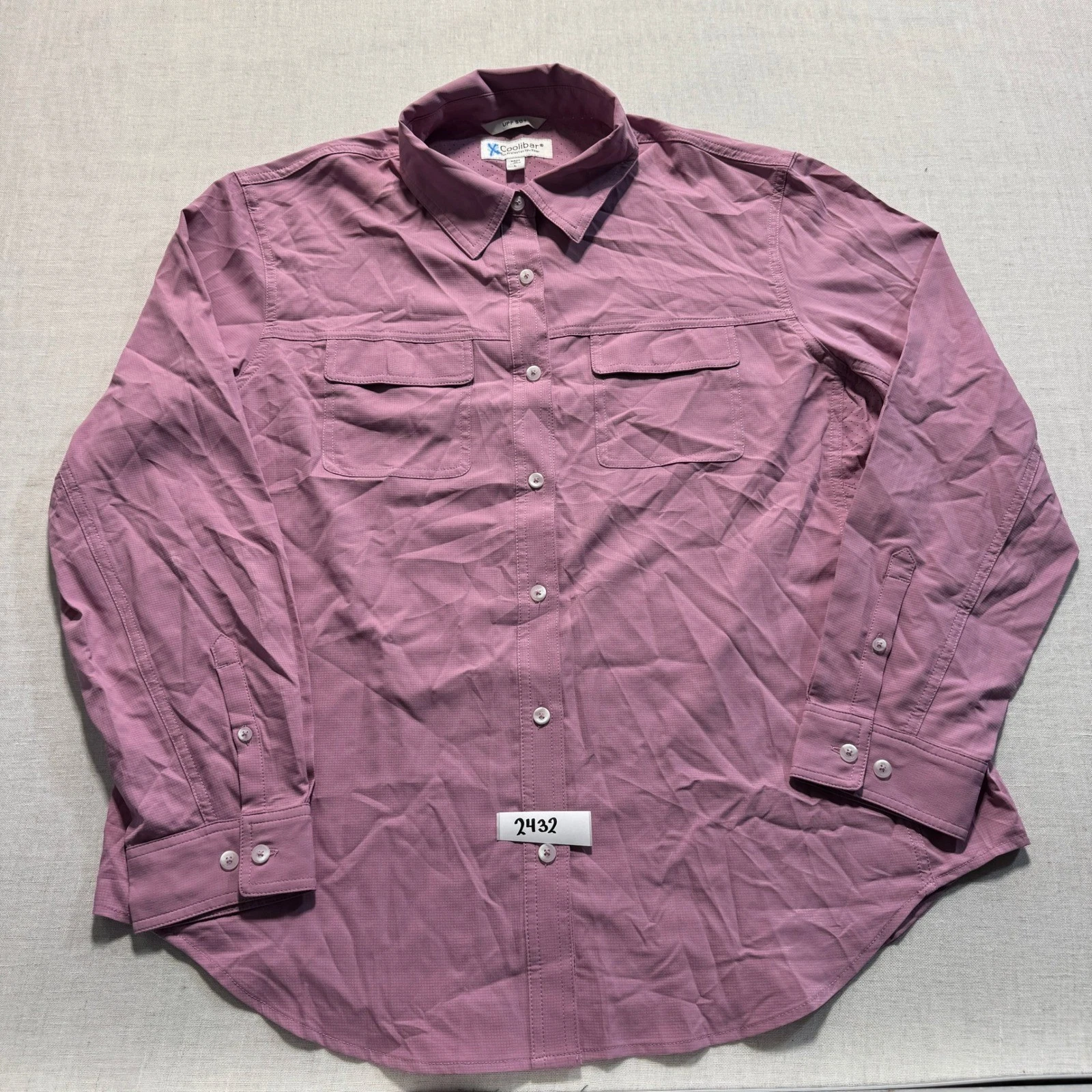 Coolibar Travel Shirt Womens L Purple UPF 50+ Long Sleeve Button Down