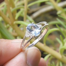Blue Aquamarine, 925 Sterling Silver, Promise Ring, Engagement Ring, Gift Her