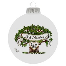 Just Married Tree Wedding Ornament Made in the USA Glass Christmas Ornament