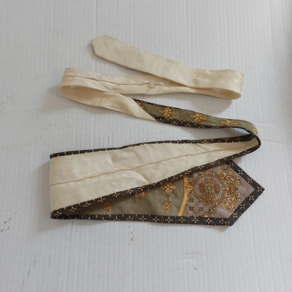 Corbata de Seda Bruno Piattelli Oro Verde Patrón Barroco Vintage 62" x4" Ancho Foto 4 de 4