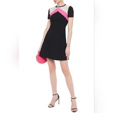 Valentino Black Lace-panelled Stretch-knit Mini Dress