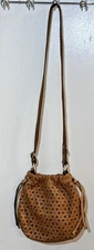 Fossil Tava Creme Hobo Purse Crossbody Drawstring Leather Laser Cut Floral Bag