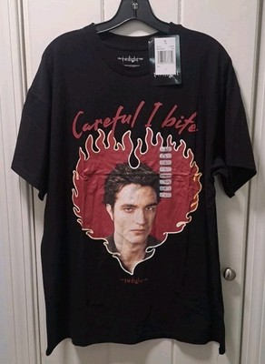 The Twilight Saga Movie Edward Careful I Bite Black Graphic T-Shirt Men's L
