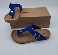 Meckiss Ladies Royal Blue Leather Suede Toe Post Sandals - UK Size 6 - EU 39