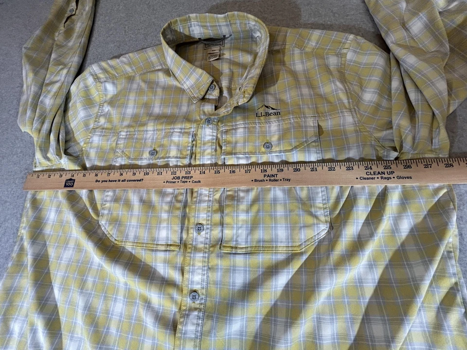 LL Bean Shirt Mens 2XL Tall Yellow Gray Plaid Button Long Sleeve Stretch Outdoor - Image 4 of 4