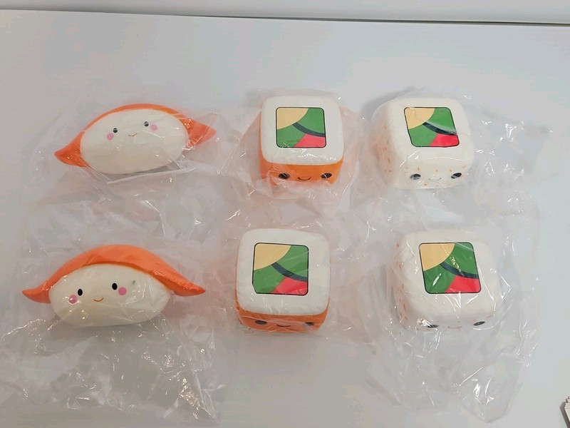 Sushi Foam Squishy Toys Set Salmon Nigiri, and Maki Roll New Lot